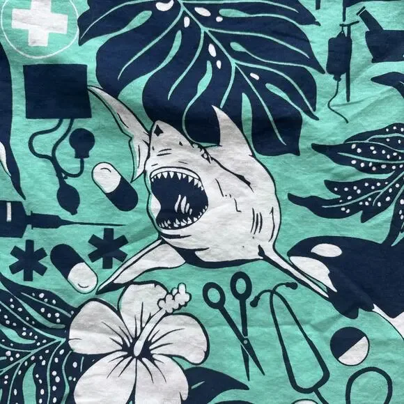 Rum Reggae Medical Shark Orca Shirt Mens Medium Teal Cotton Excellent Condition - Picture 14 of 16